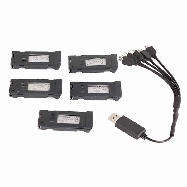 3.7V 1200mAH Lithium Batteri Bærbart Drone Batteri med 5 i 1 Opladerkabel til E58 L800 JY019 RC Quadcopter Reservedel