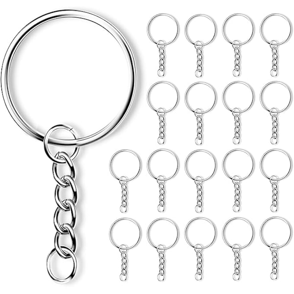 20 x Nøkkelringer i rustfritt stål med kjettingring, egnet for DIY, hobby, 25mm