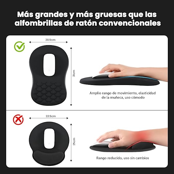 Musmatta, Ergonomisk gamingmusmatta med massagefunktion, Memory Foam Comfort Touch, smärtlindrande handledsstöd, halkfri bas (30x20 cm)