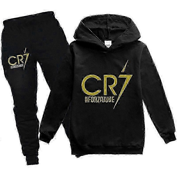 2 st Cristiano Ronaldo Hoodie VM CR7 Julklappar The Eras Tour Hoodie och Svarta Byxor Set Flickor Pojkar Huvtröja Tröja Toppar Barn T 9-10years Black