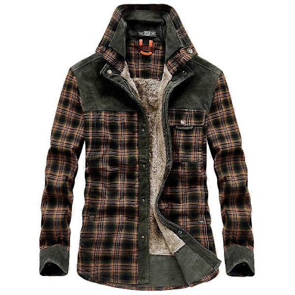 Herre Wanderer Jakke, Overland Flannel Jakke, Langærmet Varm Fleece Skjorte Herre Plaid Skjorte Fest Fritid