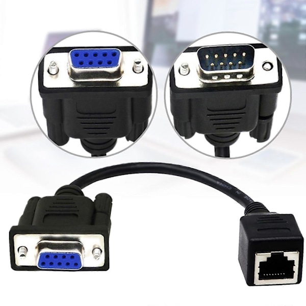 RJ45 - RS232 DB9 9-nastainen uros - RJ45 naaras CAT5 Ethernet-konsolit Ethernet-jatkoadapterit tiedonsiirtokaapeli FM