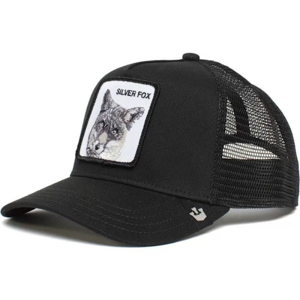 Broderad Djurmönstrad Mesh Keps - Snapback - Svart Räv
