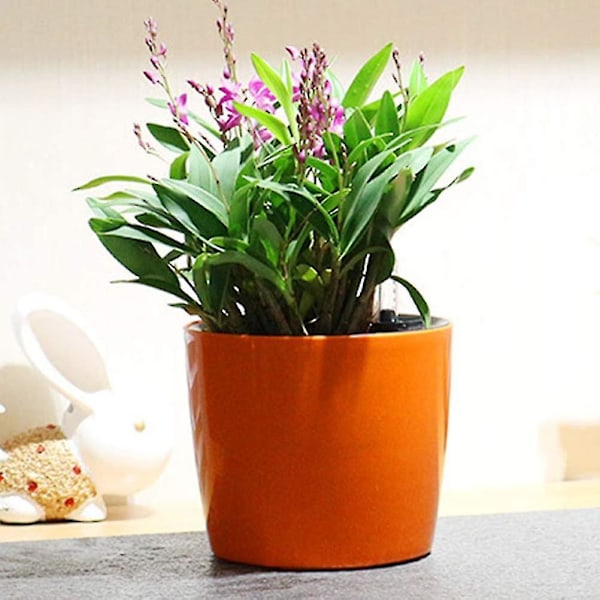 Rund Selvvanningsblomsterpotte med vannbeholder Innendørs Utendørs Plastpotte (oransje)