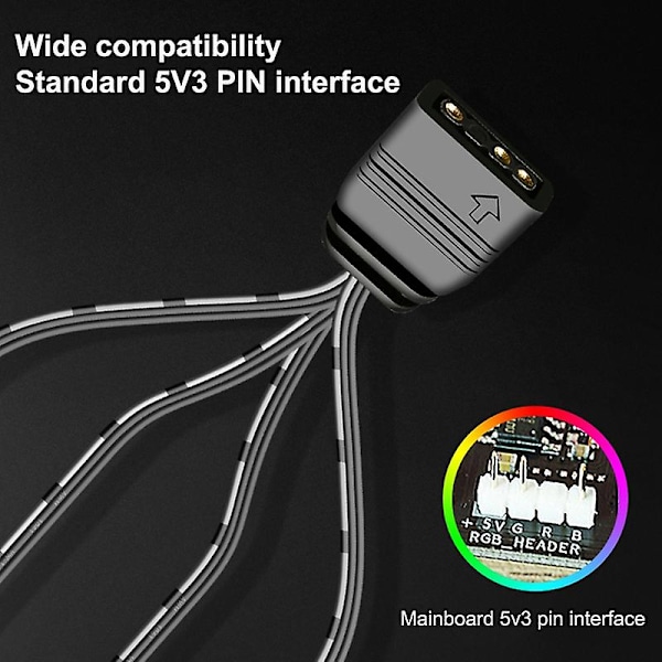 Coolmoon Argb Splitter 5v 3 Pin 1 Till 4 Universal 33.5cm Moderkort Argb Förlängningskabel Med Skyddslock För Stationär Dator Kaesi