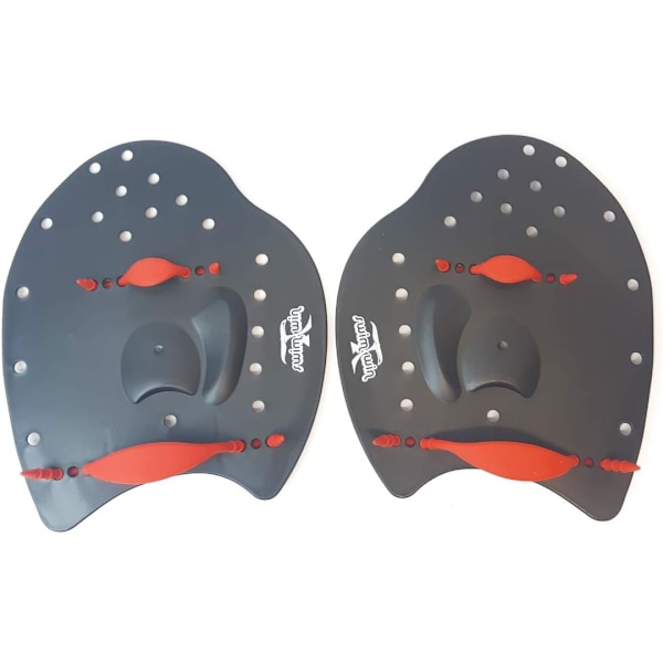 Power Paddle Profesjonell Svømme Ergonomisk Form Basseng Treningsstrikk Elastisk Bånd (Stor, Svart/Rød)