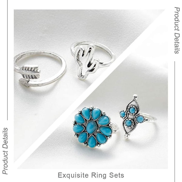 Boho Knuckle Rings Sæt Sølv Turkis Stabelbare Fingerringe Justerbare Åbne Ringe Midi Størrelse Led Knuckle Ring Sæt til Kvinder og Piger 9 stk