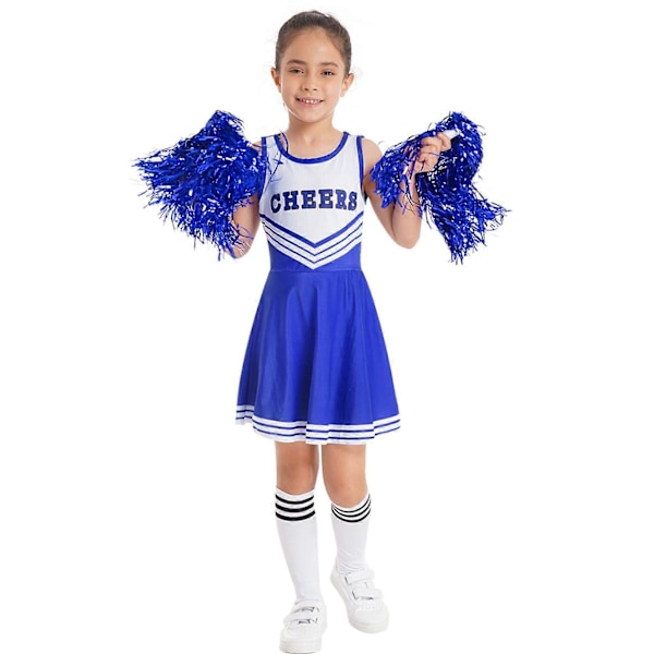 Tyttöjen cheerleading-asu tanssipuku lasten cheerleader-asu pyöreällä pääntiellä tilkkutyylinen tanssimekko kukka ja sukat 7-8 Years purple