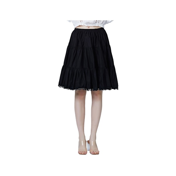 Dame Kort Underskørt Underkjole Til Kjoler 100% Bomuld Halv Underkjole Med Blondekant Elastisk Talje Antistatisk XL Black-55cm Length