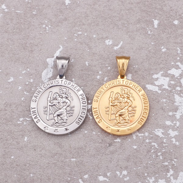 St Christopher Halskæde Personlig indgraveret rund medaljon Antik religiøs Protector Talisman Pendant Medal - Sølv Silver