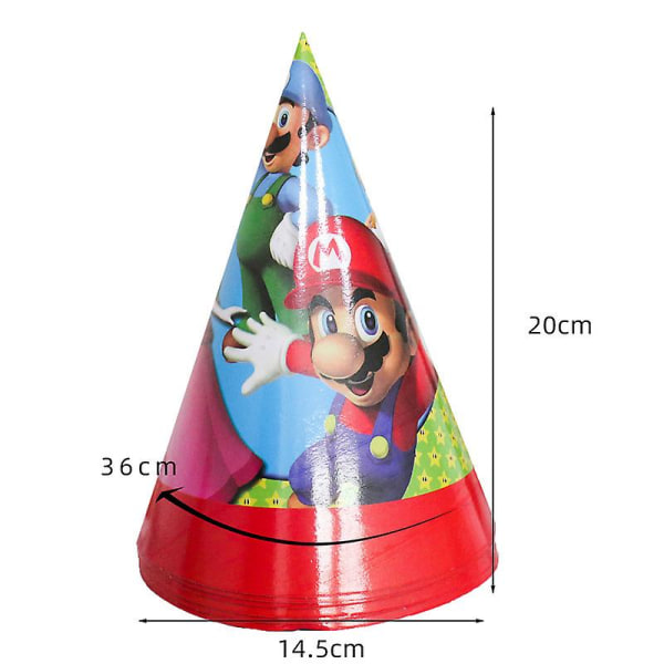 Super Mario Party Dekoration Baby Shower Födelsedagsservis Tillbehör Papperskopp Bordsduk Antal Ballong Tårta Toppers Bakgrund Birthday caps 6pcs