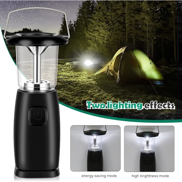 LED Solcell Handvev Generator LED Lampa/Lyckta/Belysning för Utomhuscamping/Jakt/Vandring/Segling