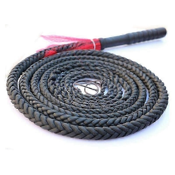 Kraftig piska för självförsvar inom kampsport, lyxigt flätad bullwhip i känguruläder med halkfritt björkhandtag, äkta läder för vuxna
