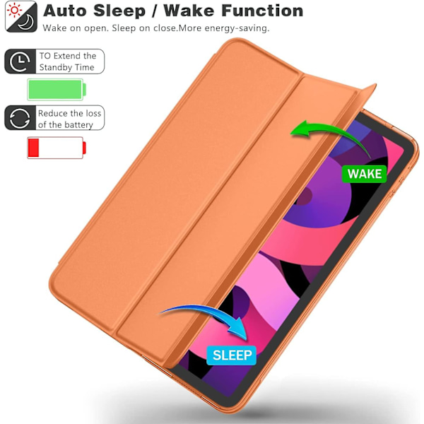 iPad Air 4 Cover 2020 - iPad Air 4. generations cover 10,9 tommer letvægts slankt cover med gennemsigtig frostet hård bagside [Understøtter Touch ID] (Orange)