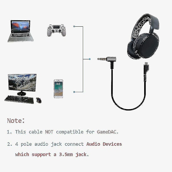 Lydkabel Fleksibel Stereo Gaming Headset Ledning Erstatning For Steelseries Arctis 3/5/7 Pro Gaming-YUHAO