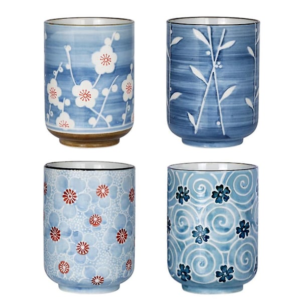 Keramiska tekoppar 33 cl (ca 280 ml) Blomstertekoppar 4-pack
