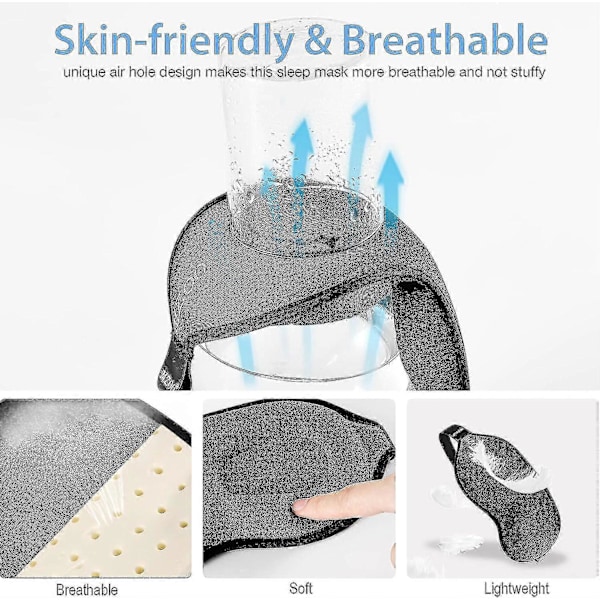 Sovemaske til mænd og kvinder, 3D-kontureret kop sovemaske, konkav støbt nattesovemaske, blokerer lys, blød og komfortabel øjenskygge Gray Black Edge