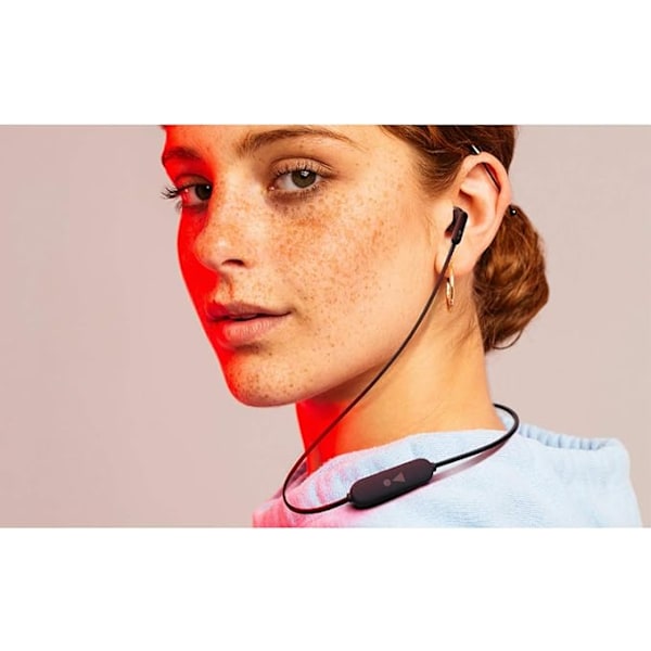 Trådløse Bluetooth-øretelefoner med 3-knapps mikrofon, fjernkontroll og flat kabel - Svart