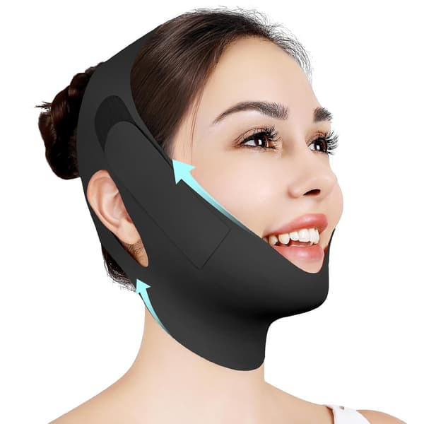 Justerbar søvn-hagerem, justerbar hagestøtte, ansigtskonturløftende maske, sort