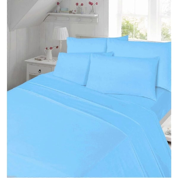 4-delat Flanell-Lakan Set (Dra-på-lakan, Platt Lakan, Örngott Par) Flanell King Sky Blue