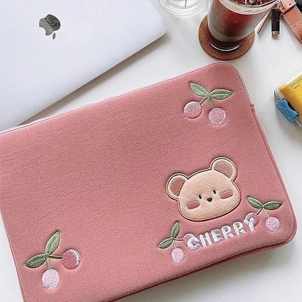 Söt Tecknad Körsbärs Björn Rosa Tjej Laptop Skyddsfodral 11/13 tums Pad Fodral Väska 11 tum Rosa