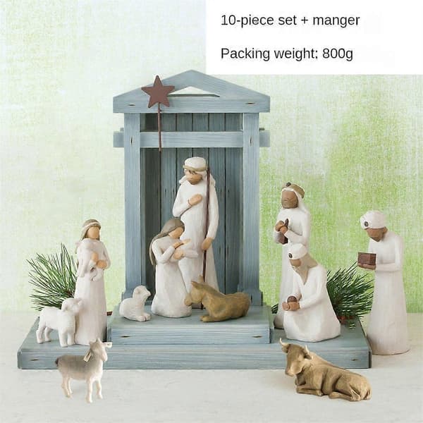 Krippfigurer Staty Willow Tree Julkrubba Figurer Skulpterad Handmålad Religiös Prydnad Heminredning Julklappar 6pcs