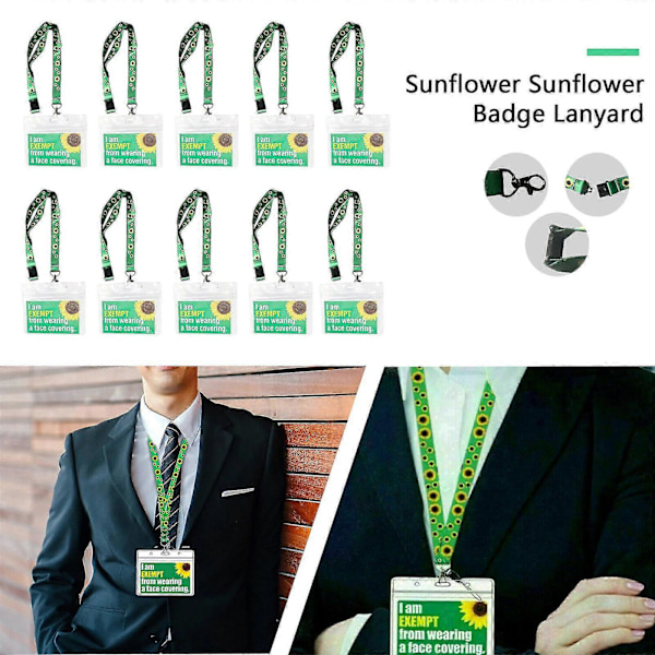 10 stk. halsrem solsikke lanyard med sikkerhedsspænde + plastik ID-badgeholder