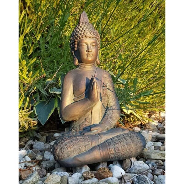 Feng Shui Buddha-statue, Buddha-figur, hagedekorasjon, kunststein-Buddha, 33 cm, imitert bronse