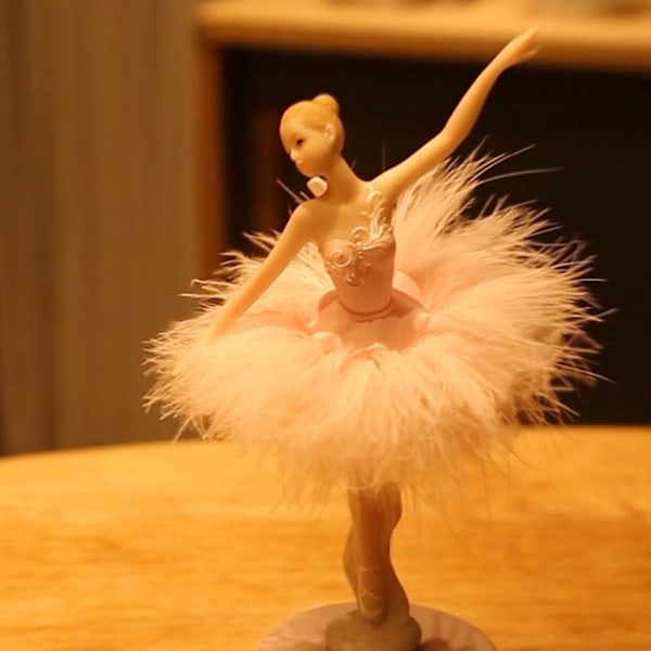 Speldosa Ballerina Dansande Flicka Svanen Sjön Karusell med Fjäder för Födelsedagspresent
