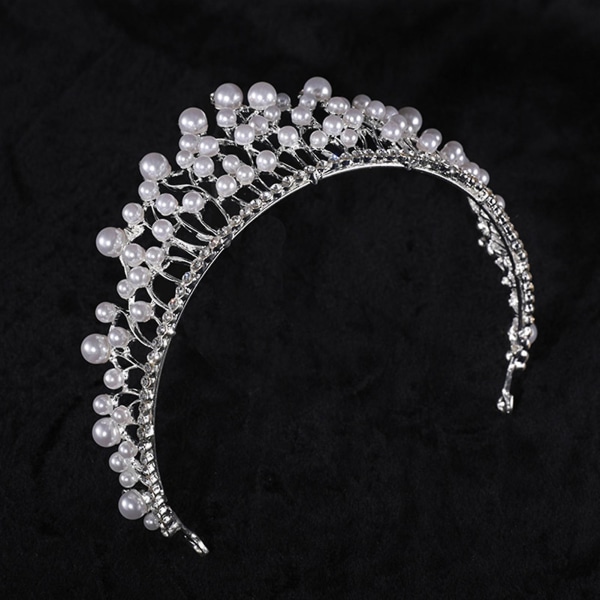 Bröllop Tiara Silver Crown Lyxiga pärlor Halvcirkel Pageant Ornament För Maskerad Ball Bankett Cosplay