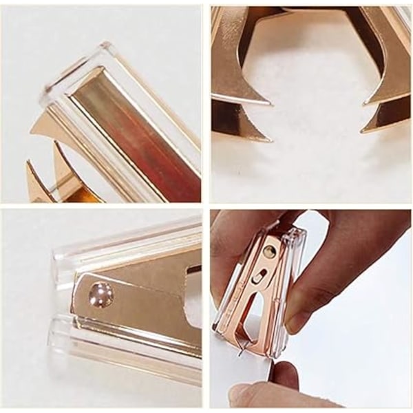 Rose Gold og Guld Hæftefjerner - 2 Pak Hæftefjernerværktøjssæt, Luksus Akryl Rose Gold og Guld Kontorartikler & Skrivebordstilbehør