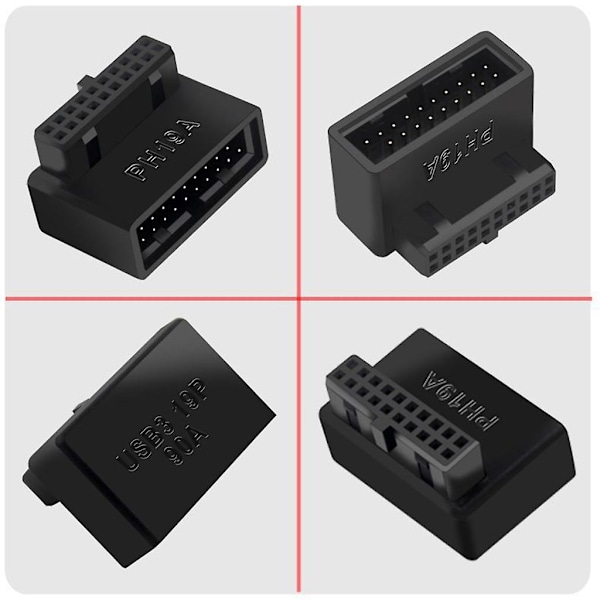 USB 3.0 19/20-polet Han til Hun Forlængeradapter Vinklet 90 Grader Konverter PH19A