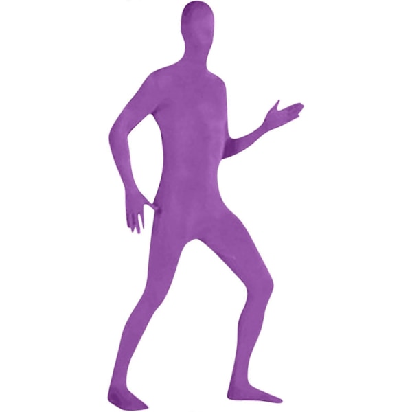 Zentai-drakt for menn og kvinner, tettsittende jumpsuit, ensfarget dansekostyme, sceneopptredenskostyme Purple M