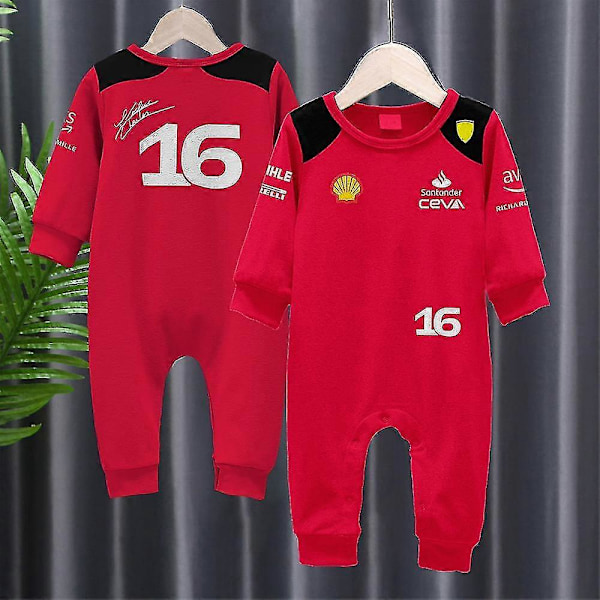 Tib 2023 Vår och Höst Nya Baby Pojkar och Flickor F1 Racing Utomhus Extrem Sport Rött Team 16 55 Förare Bodysuit Baby One Piece 3T WCLTY-173