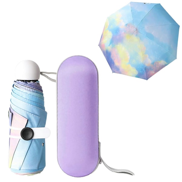 Kompakti tuulenpitävä vahva sateenvarjo, kokoontaittuva matkasateenvarjo, 8-puolainen mini sateenvarjo kapselikotelolla, UV-suojasateenvarjo ergonomisella kahvalla, sateenkaari