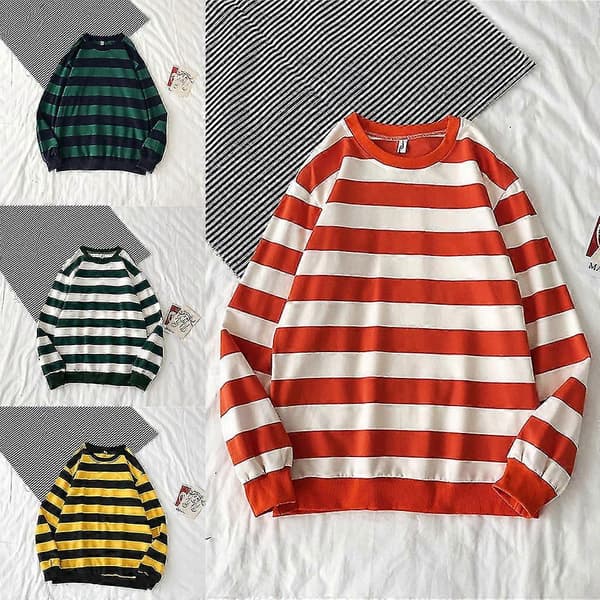 Randig Tryckt Tröja Dam Mode Rund Hals Lös Casual Stickad Pullover Tröja Blue m
