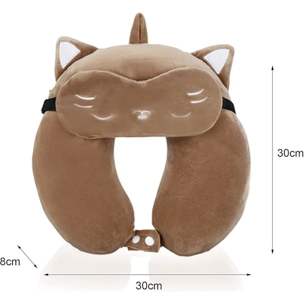 Resekudde, 100% Memory Foam Nackkudde, Justerbar U-formad Nackkudde med Ögonmask för Resor