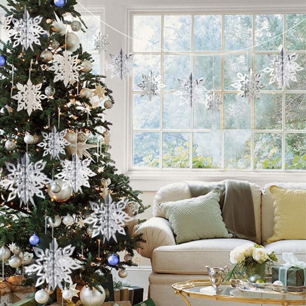Julhängande snöflingadekorationer, 18 st 3D stora silversnöflingor, till jul Vinter Wonderland Holiday Nyårsfest Hemma Silver