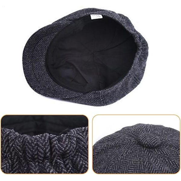 herrhatt, peaky herringbone-keps, vintagekeps, gatsby racket-keps, peaky blinders-keps, grå