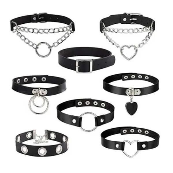 8-pak PU læder choker halskæde læder sort