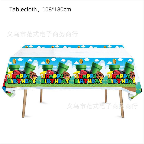 Super Mario Festpynt Baby Shower Bursdagsserviseutstyr Papirkopp Duk Antall Ballongkake Toppers Bakgrunn tablecloth 1pc