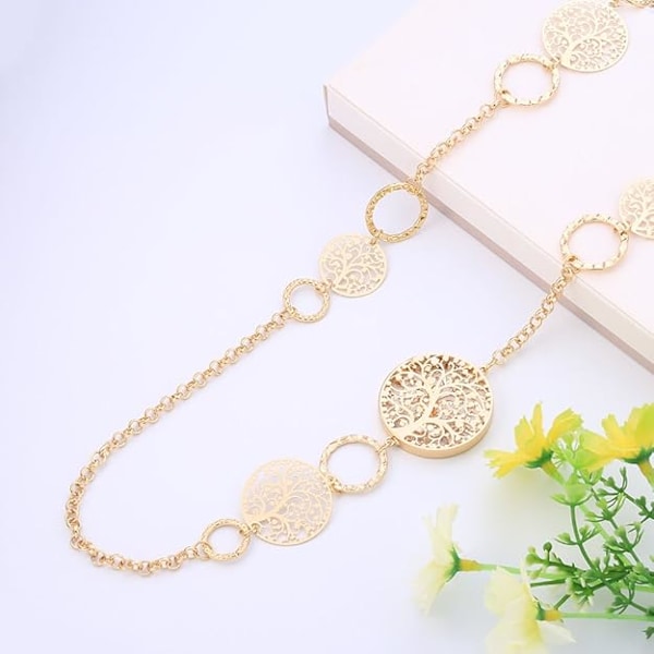 Långt Halsband Dam Livets Träd Kedjehalsband Flickor Roséguld och Silver Halsband med Kristallhalsband, Kristall, Kristall