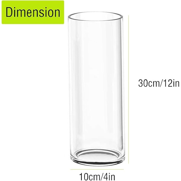 Stor glasvase 30 cm, transparent cylindrisk vase til stuen, moderne stor vase 30x10 cm