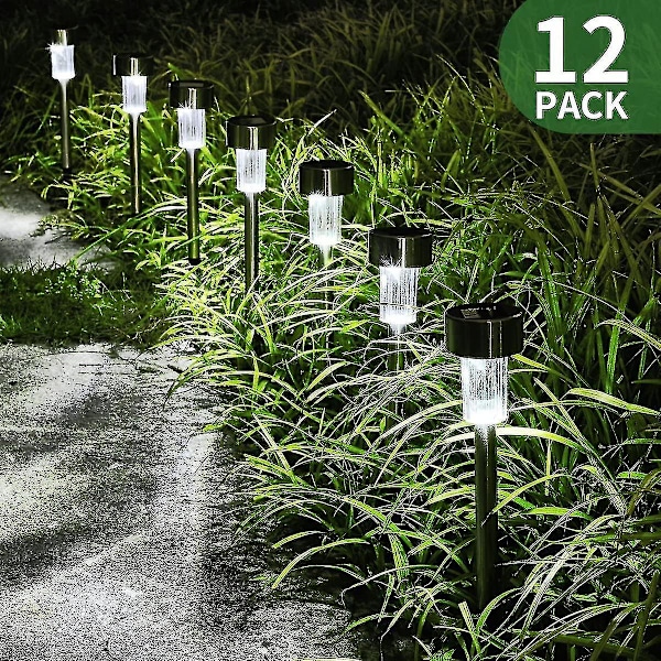 Solcellelampe, Udendørs Have LED-lys, Landskabs- / Stibelysning, Rustfrit Stål, Pakke med 12, Hvid (shikai)-YUHAO