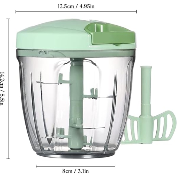 Manuaalinen ruokasilppuri vetoketjulla, käsikäyttöinen valkosipulisilppuri, vispilä ja smoothie-sekoitin, 900 ml, BPA-vapaa