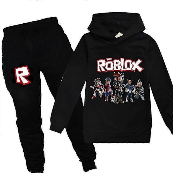Roblox Tryckt Barn Pojkar Flickor Casual Outfit Hoodie Toppar Joggingbyxor Träningsdräkt Set Sportkläder 11-12Years Black