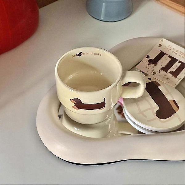 Keramisk Dachshund Kopp Morsom Søt Pølsehund Kaffekopp med Håndtak for Hjemmefest