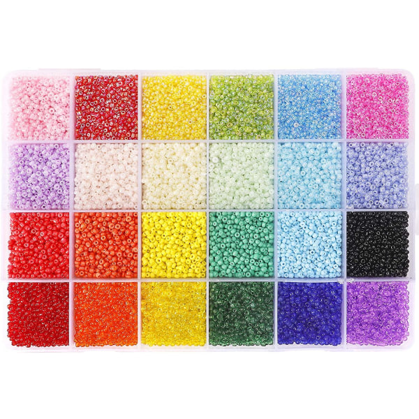 2mm glassfrøperler 24 farger små perlesett