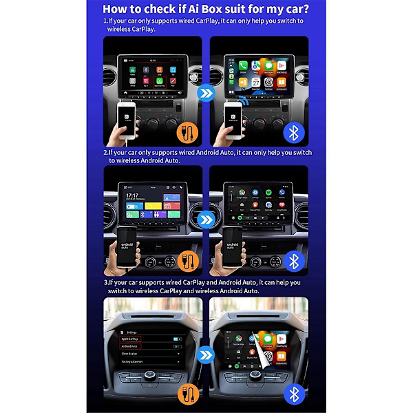 Bil AI BOX 2-I-1 Trådløs Android Auto Carplay Adapter Smart Bil AI Boks Bil Kablet CarPlay til Trådløs