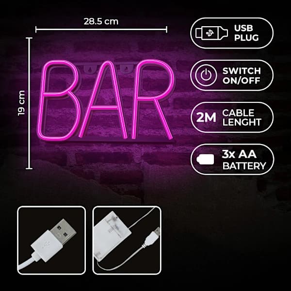 LED neonskilt \"Bar\" – Rosa
